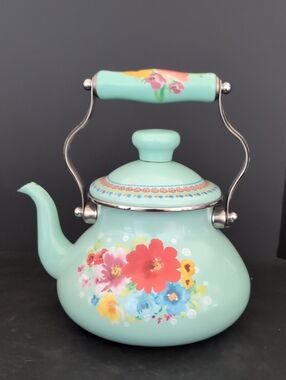 The Pioneer Woman Enamel/Steel Breezy Blossom Turquoise Tea Pot.